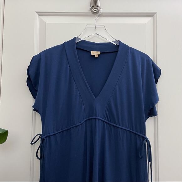 Ella Moss Tie Waist Dress Blue V Neck S - Picture 2 of 8